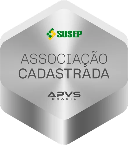 Selo oficial: APVS Brasil, associação cadastrada e sob fiscalização da SUSEP